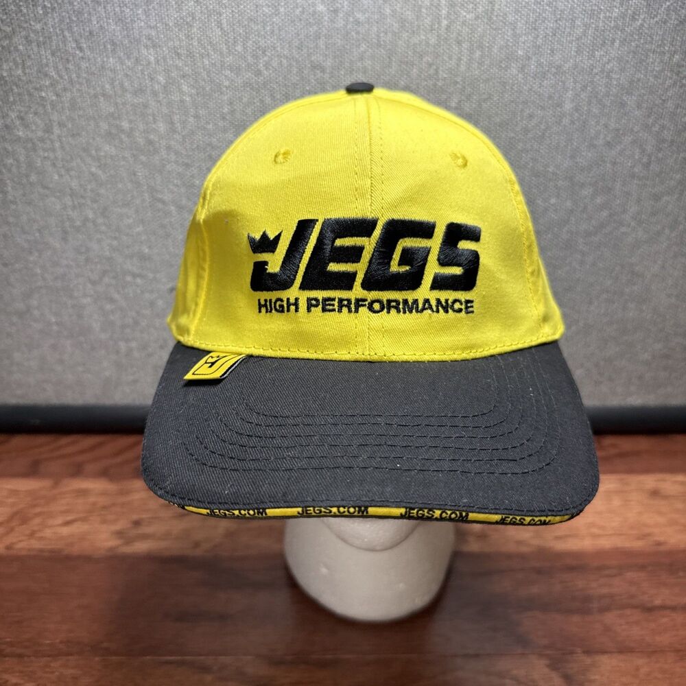 Jegs High Performance Hat Adult Hook Loop Adjustable Cap Yellow Racing Autos